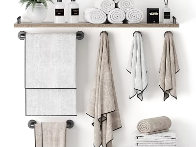 Stylish Bathroom Accessories With Towel Racks And Towels 3d model