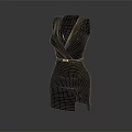Elegant Black Sleeveless Dress with V Neck Waist Belt and Side Slit