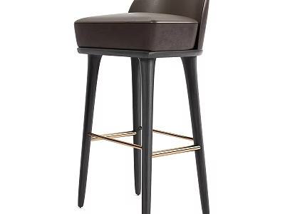 Modern Dark Brown Upholstered Bar Stool With Black Legs And Gold Accent 3d model