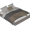 Modern Double Bed With Beige Frame White Brown Pillows And Gray Blanket 3d model