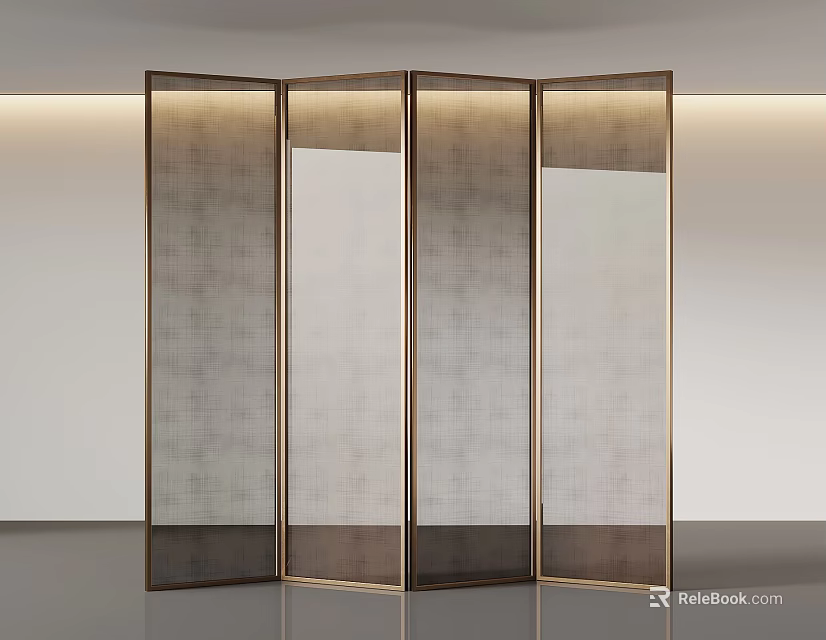 Modern Room Divider Screen With Metal Frame And Translucent Panels For Interior Decor 3d model