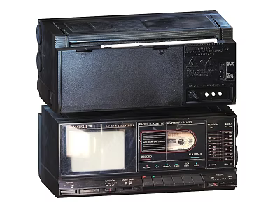 Two Black Vintage Radio Cassette Recorders Stacked As Classic Household Electrical Appliances 3d model