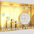 Golden Showcase with Geometric Shapes Circular SR Logo and Standing On A Dream Text