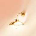 Golden Minimalist Chandelier With Curved Arm And Round Lampshade On Pink Wall