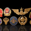 Variety Of Decorative Badges With Gold Star Wing And Multicolored Pattern Designs