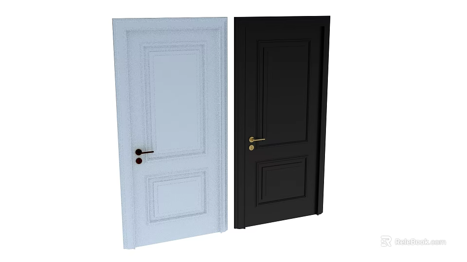White and Black Front Doors with Classic Design and Metal Handles 3d model 