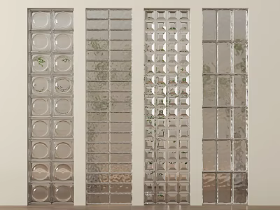 Decorative Glass Partitions With Various Designs Including Circular Holes And Square Grids 3d model