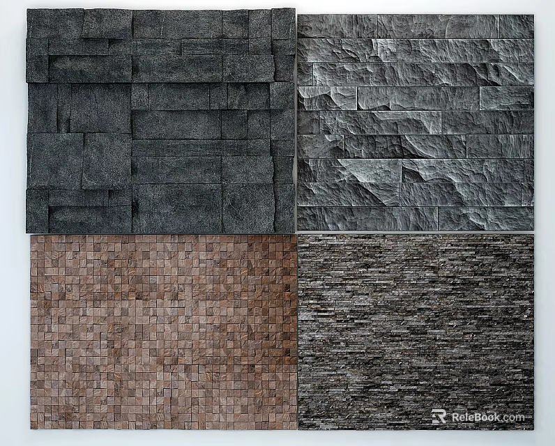 Textured Background Wall With Various Stone And Brick Materials For Interior Design 3d model