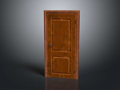 Classic Brown Wooden Hinged Door With Panel Design And Metal Handle 3d model