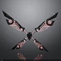 Crossed Fantasy Weapons With Black Pink Design Glowing Circular Elements And Sharp Blades