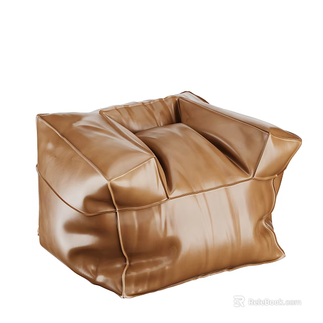 Comfortable Brown Leather Bean Bag Chair For Modern Living Room Seating 3d model 