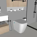 Modern White Smart Toilet in Bathroom with Wooden Vanity and Glass Shower