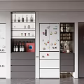 Modern Kitchen With Refrigerators Adorned With Magnets Cabinets And Glassware Storage