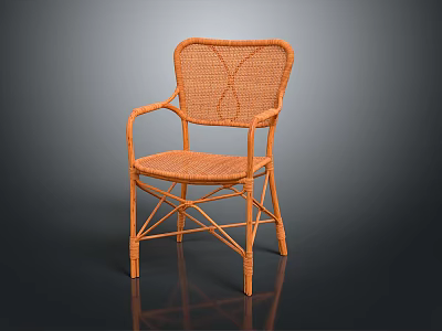 Orange Rattan Leisure Chair With Woven Design And Armrests For Comfortable Seating 3d model