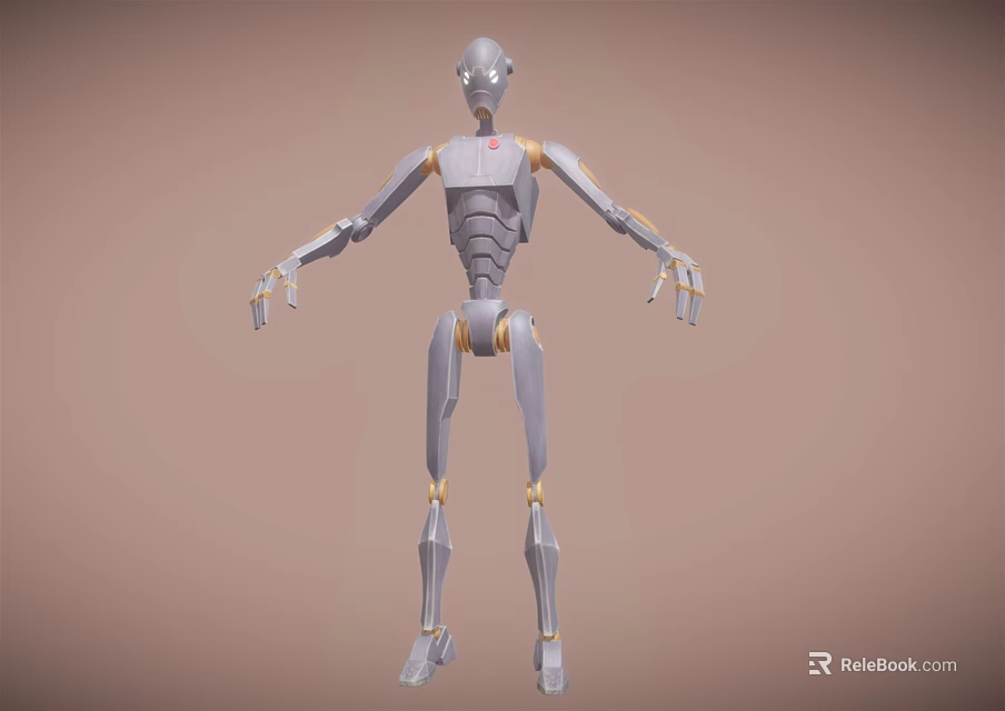 Humanoid Robot Character With Metallic Body And Golden Joints 3D Model Design 3d model 