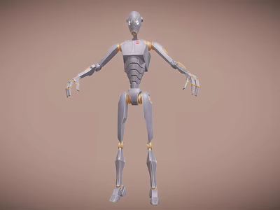 Humanoid Robot Character With Metallic Body And Golden Joints 3D Model Design 3d model