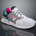 Stylish White And Gray Sneakers With Pink Teal Accents Mesh Upper And White Sole