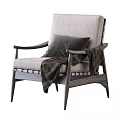 Cozy Modern Accent Chair With Gray Fabric Wooden Frame Plush Pillow And Knitted Blanket