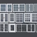 Various White Framed Window Designs With Different Grid Patterns And Styles 3d model