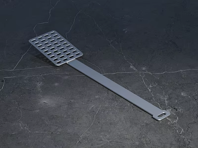 Metal Slotted Spatula With Perforated Head Long Handle For Cooking On Marble Countertop 3d model