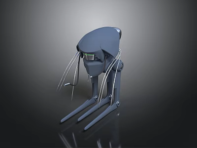 Gray Modern Robotic Mechanical Device 3D Model Featuring Green Sensors And Slender Legs 3d model