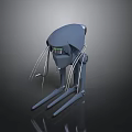 Gray Modern Robotic Mechanical Device 3D Model Featuring Green Sensors And Slender Legs