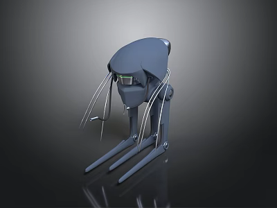Gray Modern Robotic Mechanical Device 3D Model Featuring Green Sensors And Slender Legs 3d model
