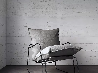 Modern Single Sofa With Metal Frame And Gray Pillow Against Textured Wall 3d model