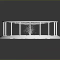 Garden Landscape Circular Structure With Columns Latticed Roof Small Tree And Stepped Base Design