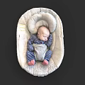 Woman Gently Watching Her Sleeping Baby In Soft Knitted Baby Bassinet
