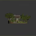 Miniature Wooden House with Trees Grass Stream Stone Bridge and Stones as Home Decorative Item