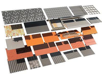 Multiple Colored Roof Tiles In Various Materials And Designs For Building Roofs 3d model