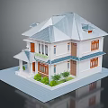 Two Story Building With Blue Roof White Walls Brown Windows And Front Plants