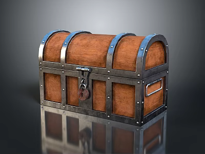 Vintage Style Wooden Storage Chest with Metal Straps and Lock as Home Furniture 3d model