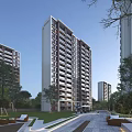 Modern High Rise Residential Building With Lush Green Trees Lawns And Path