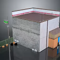 Small Building Structure With Gray Walls Brown Roof Green Street Sign Orange Boxes And Fence
