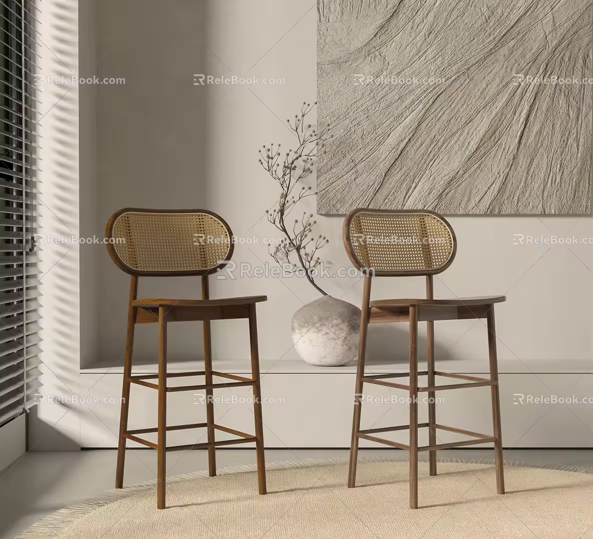 Rattan Bar Chair Combination 3d model