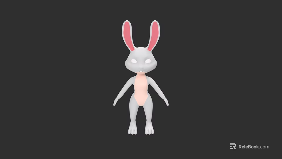 3D Rabbit Character For Game And Movie With Long Pink Ears White Body And Pink Belly 3d model 