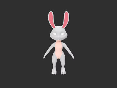 3D Rabbit Character For Game And Movie With Long Pink Ears White Body And Pink Belly 3d model