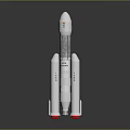 Detailed White Rocket Model With Side Boosters And Red Base Structure 3d model
