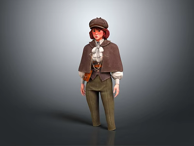 Stylized Game and Movie Character With Brown Hat Cloak White Shirt Belt And Green Pants 3d model