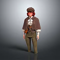 Stylized Game and Movie Character With Brown Hat Cloak White Shirt Belt And Green Pants