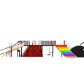 Colorful Playground Equipment with Red Trampoline Green Leaf Canopies and Ladybug Structure in Sandpit Area