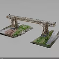 Scale Steel Bridge Model Structure With Concrete Piers And Grass Covered Platforms