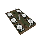 Elegant Tableware Set with White Plates Pine Needles Green Placemats Golden Cutlery Wine Glasses Candles