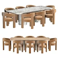 Modern Dining Table And Chair Set With Marble Tabletop And Light Brown Chairs 3d model