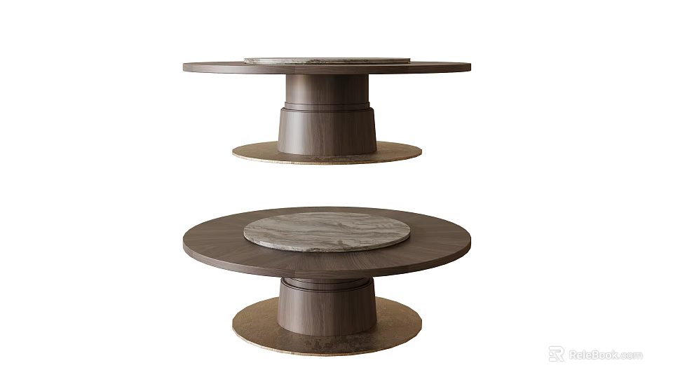 Modern Round Dining Table With Wooden Base And Smooth Marble Top Design 3d model 