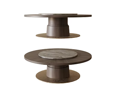 Modern Round Dining Table With Wooden Base And Smooth Marble Top Design 3d model