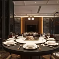 Luxurious Private Room Interior With Dining Table Sofa Modern Chandelier And Wooden Floor