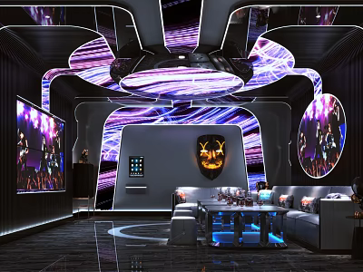 Modern KTV Lounge With Colorful Neon Lighting Comfortable Sofa And Large Screens 3d model